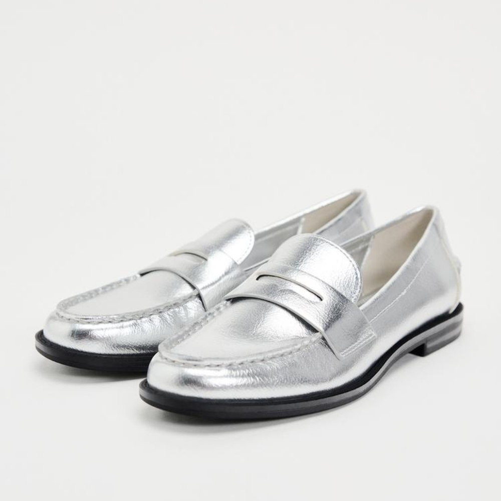 Zara Metallic Loafers NWT
